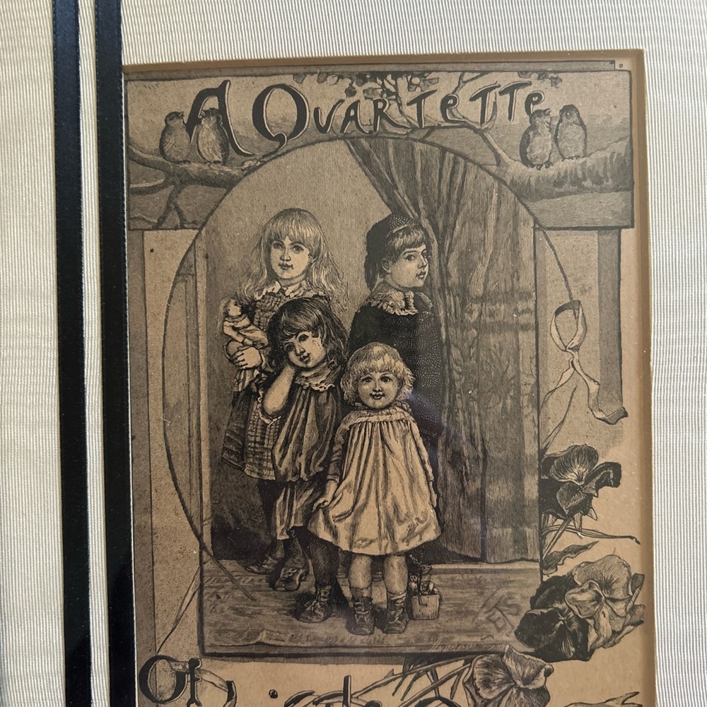 Antique Lithograph Print - 1883 framed original frame with cloth Matt Sepia Tone